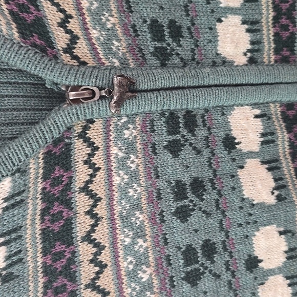 Vintage Woolrich Women's Sweater Full Zip Vest Sea Green Sheep Size Small - Picture 5 of 13